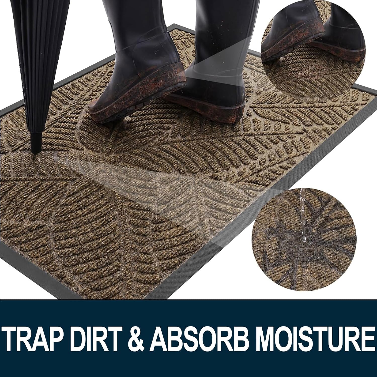 Colorxy Waterproof Doormat, Sturdy Natural Rubber Front Indoor Mat, Non Slip Low Profile Indoor Outdoor Door Mats, Stain and Fade Resistant Floor Mat, Easy Clean Patio Entrance Mat, 30''x17'', Brown