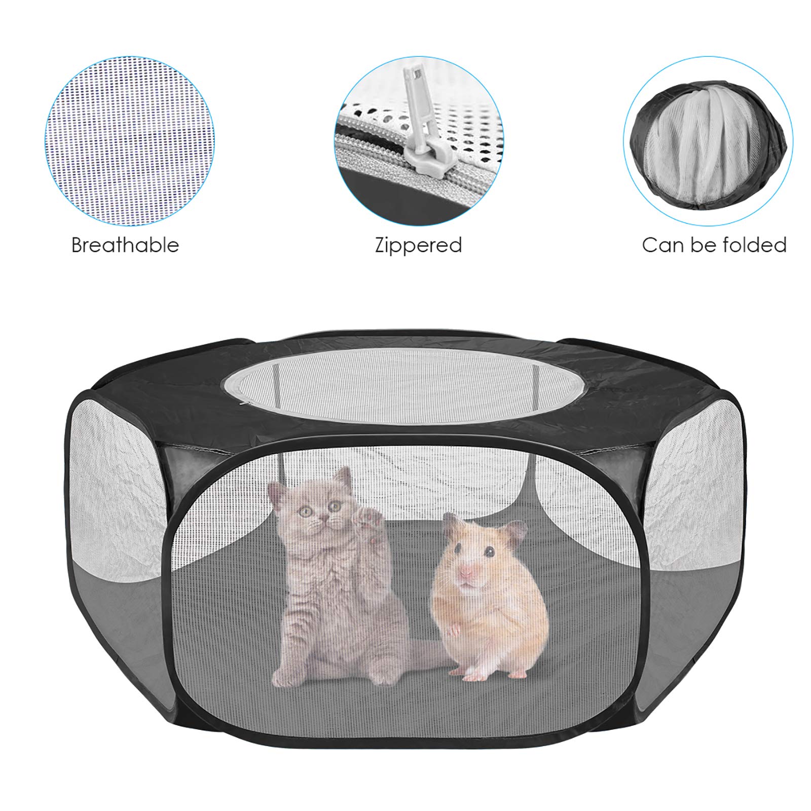 Parco per animali pieghevole, parco per cuccioli, parco recinto per cani interni esterni, tenda per animali domestici, impermeabile e traspirante, per gatti, conigli, criceti, cincillà riccio (nero)