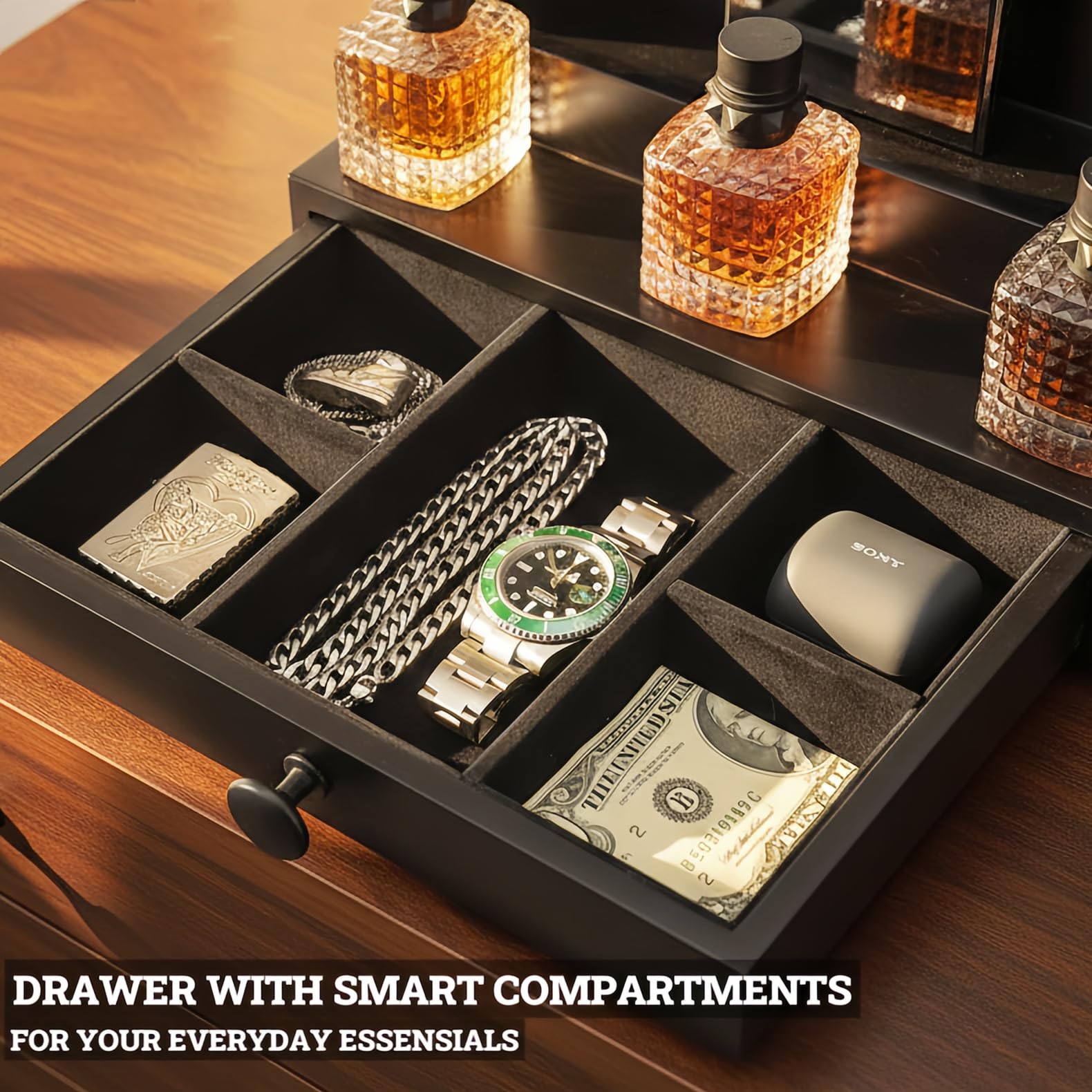Organizer classico in legno da uomo, a 3 ripiani, con fodera in velluto di alta qualità e elegante confezione regalo, design ordinato, espositore per profumi, idea regalo SELUM