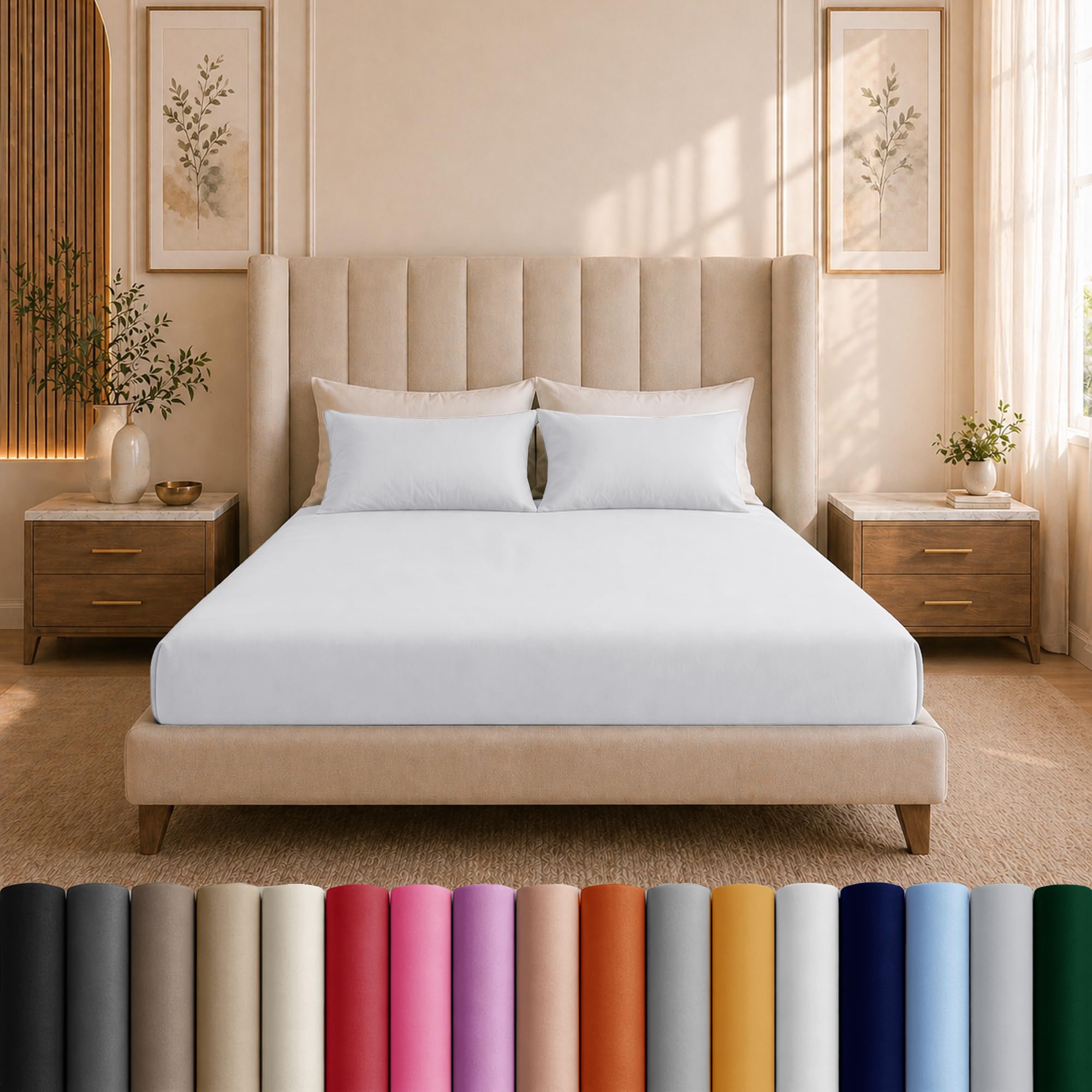 Moonlight Bedding White King Size Fitted Sheets - 25Cm Deep King Fitted Bed Sheets - Soft Brushed Fabric Shrinkage, Wrinkle Free And Fade Resistant Easy Care Bed Sheet (152 X 200 Cm)