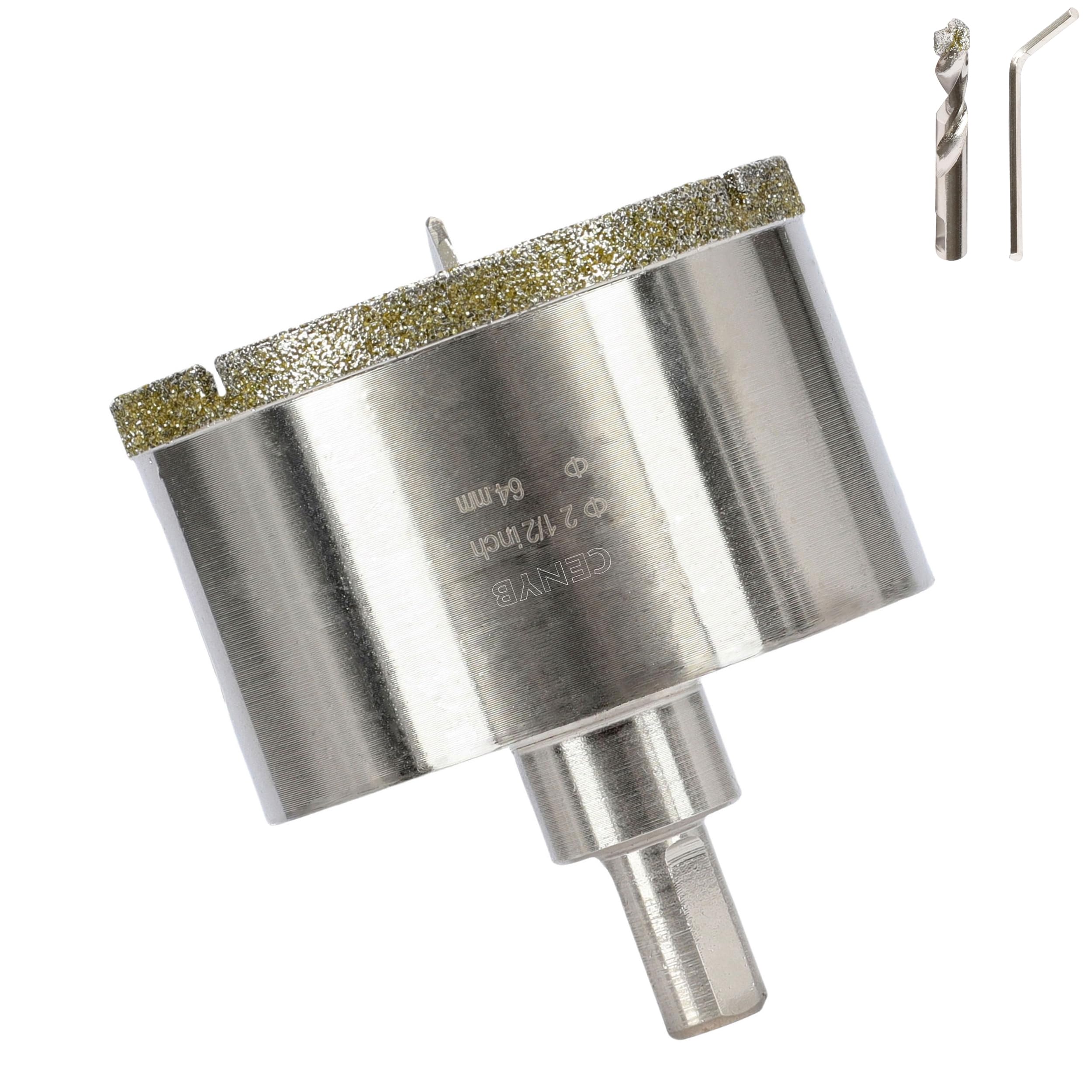 2-1/2 Inch 64mm Tile Hole Cutter Drill Bit Diamond Metal Hole Saw with Center Pilot Drill – Diamond-Coated for Marble, Granite, Ceramics, Porcelain Tiles, Glass — image 1