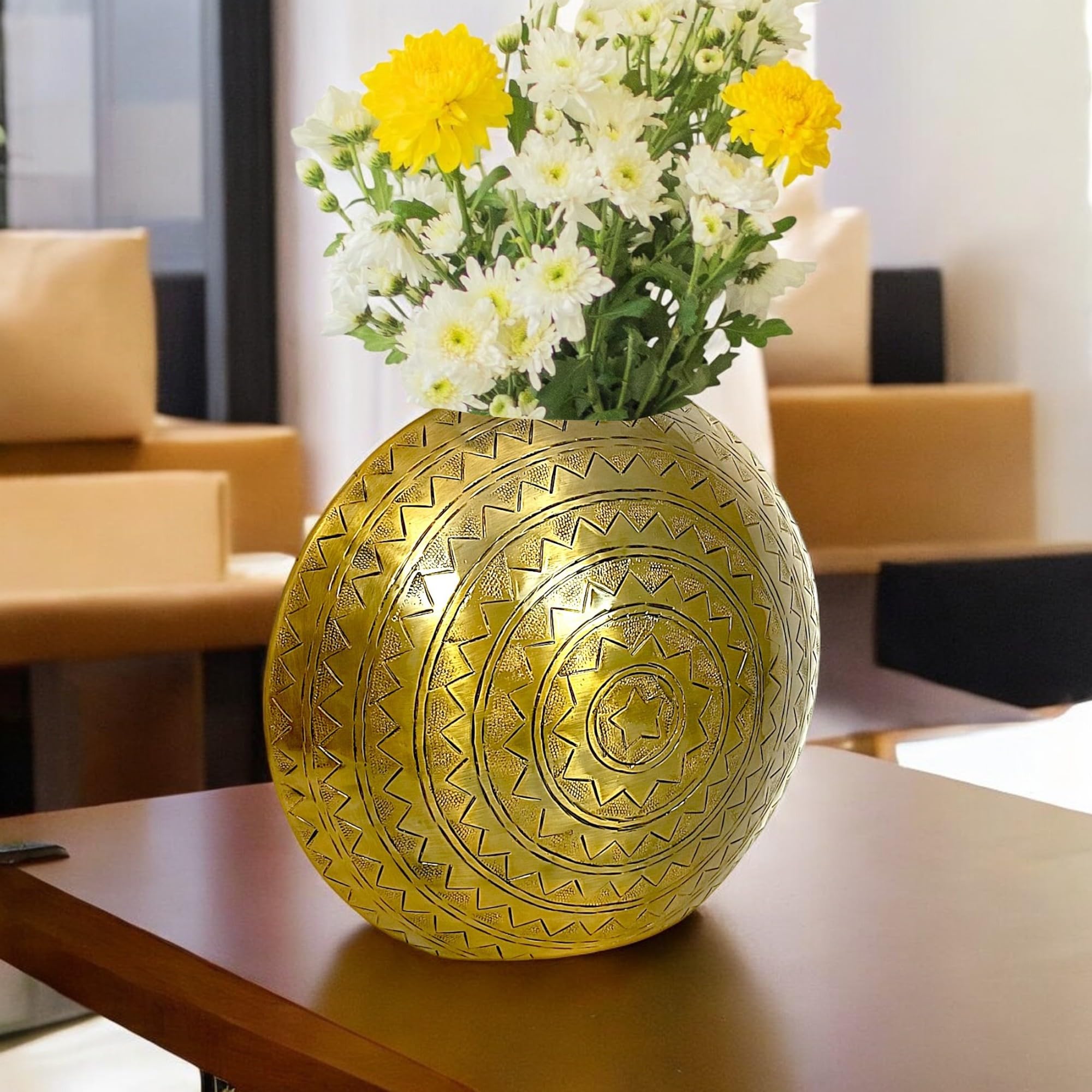 Extreme Karigari Metal Flower Vase for Home Decor Bedroom Living Room Office Wedding | Table Decorative Item for Festivals Birthday Brass Antique Finish 1