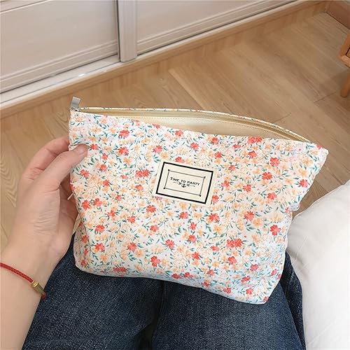 Miniatura 4 de Aganmi Bolsa de maquillaje floral para mujer con cremallera, bolsas de cosméticos estéticas con forro de lona, bonitas bolsas de maquillaje de viaje