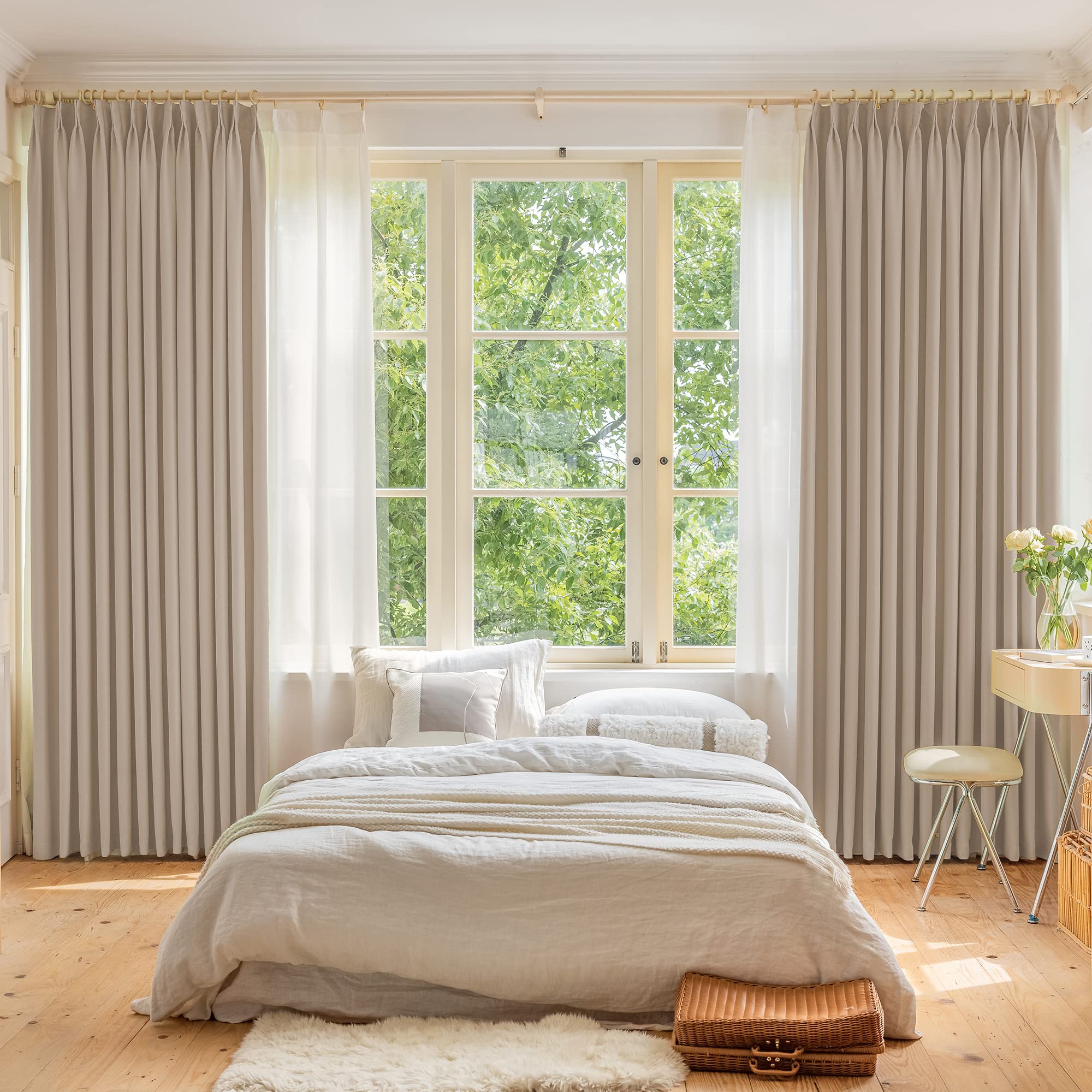 OYRING 38" W x 84" L Light Coffee Pinch Pleat Curtain with Tieback for Bedroom Thermal Insulated Room Darkening Pleated Curtain for Living Room Patio - Image 2
