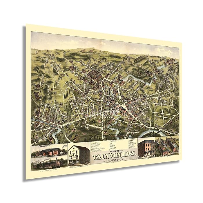Buy HISTORIX Vintage 1875 Taunton Massachusetts Map 18x24 Inch