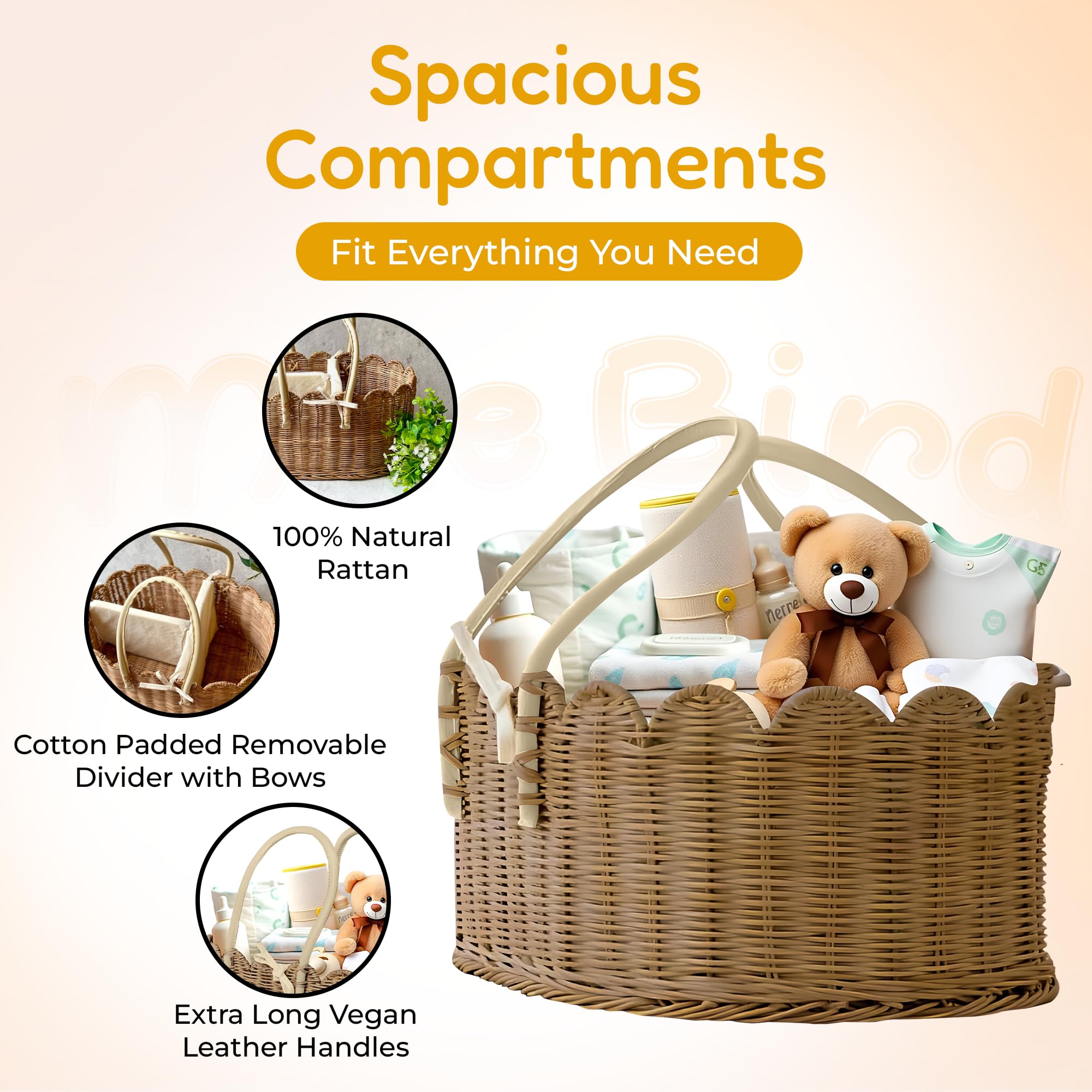 Baby-Wickeltasche, handgefertigt, Rattan-Windeltasche mit Griffen, natürliche Windeltasche, Baby-Essential-Organizer, Babyparty, Kinderzimmer-Organizer
