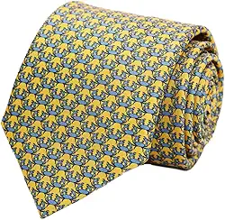 Gravatas masculinas 100% seda feitas à mão com estampas de animais + caixa de presente.., Caranguejos - azul marinho em amarelo dourado, Regular Length - 59'