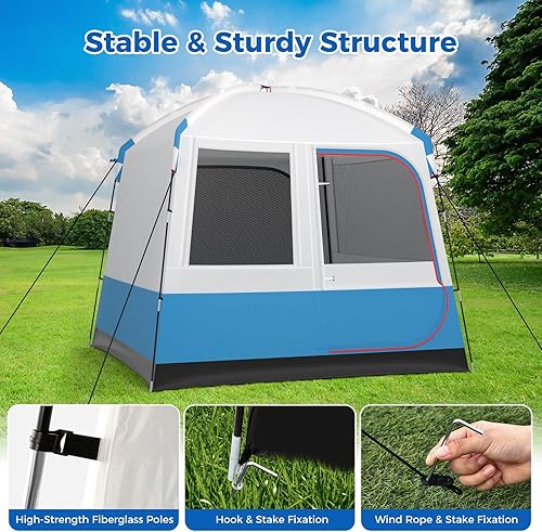 Miniatura 5 de Goplus Tienda de campaña para 3 a 5 personas, refugio de cabina portátil con puerta frontal de malla grande de doble capa, ventanas de malla de