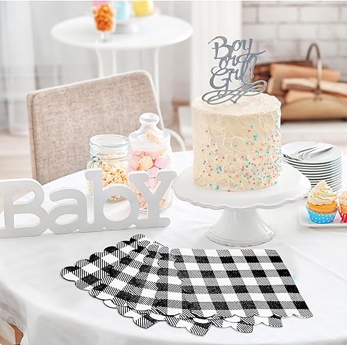 Vista 18 de Seajan 100 servilletas a cuadros desechables con borde festoneado, diseño a cuadros para bodas, fiestas de cumpleaños, cenas, bebidas y decoraciones