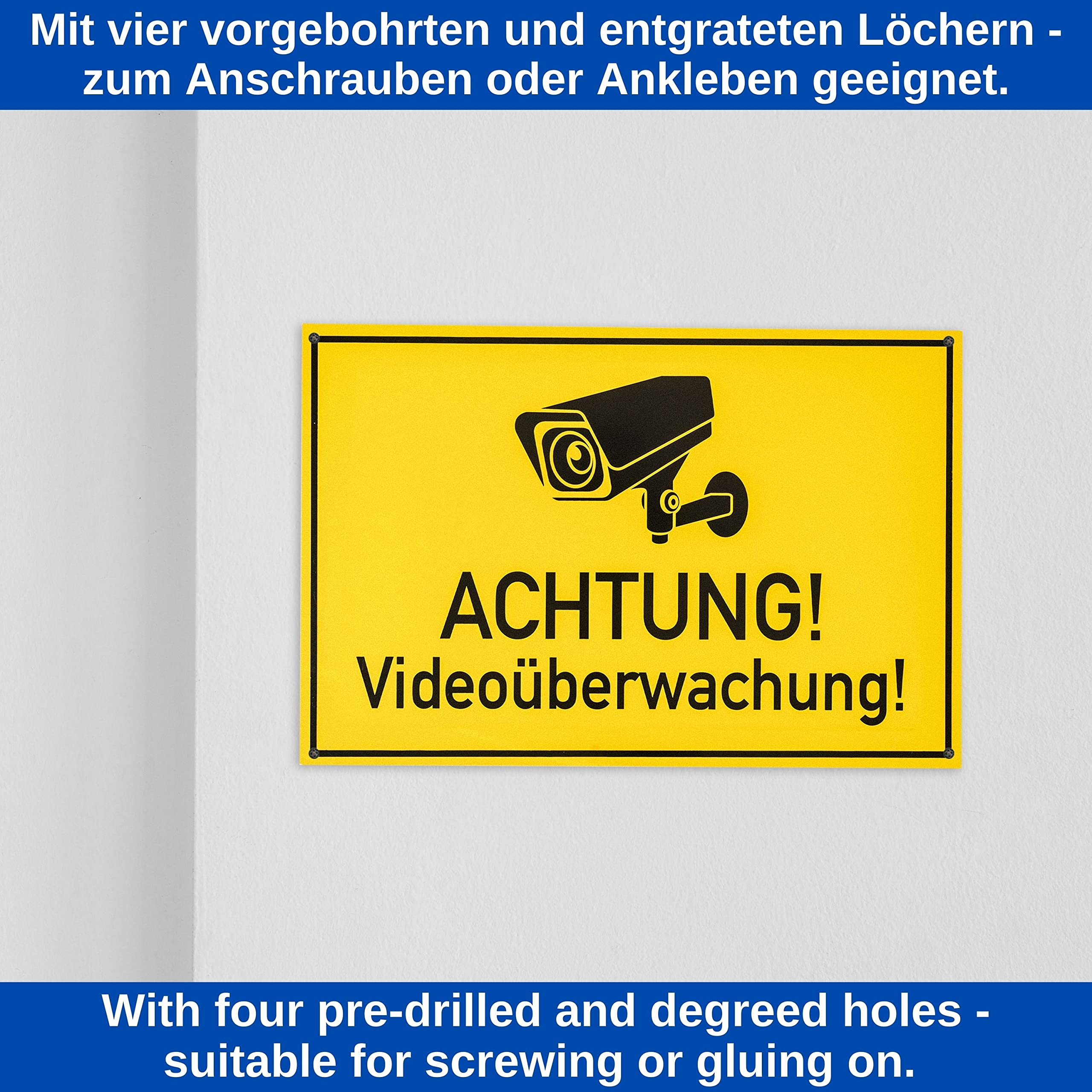 Warnschild 'Videoüberwachung' – 20x15 Cm, Kunststoff, DSGVO-konform, Für Innen/außen