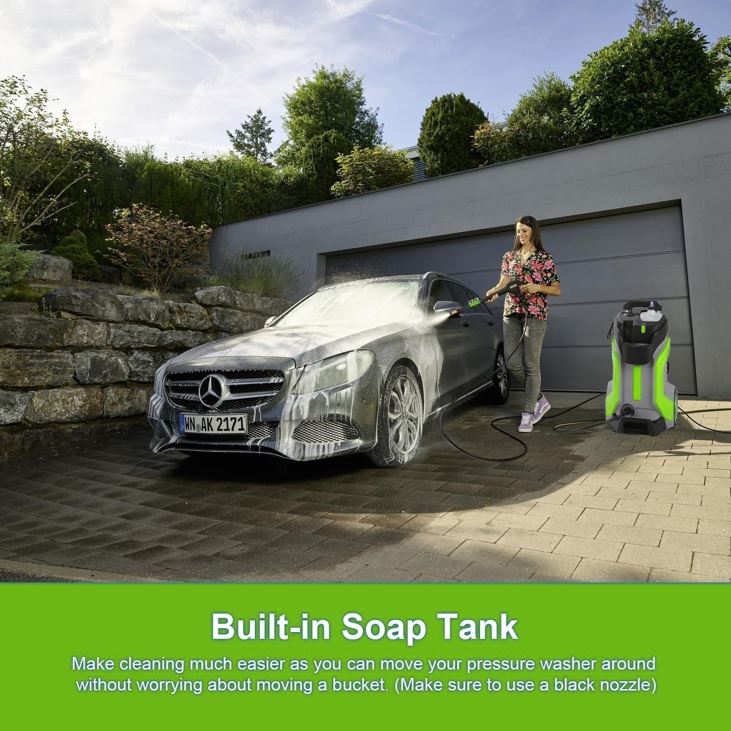 5000PSI Pressure Washer 4.0GPM High Power Washer with M22-14mm Pressure Hose 33FT,Powerwashers with 1/4" QC Compatible Surface Cleaner, 5 Nozzle and Soap Bottle for Home,Car,Patio (Green)