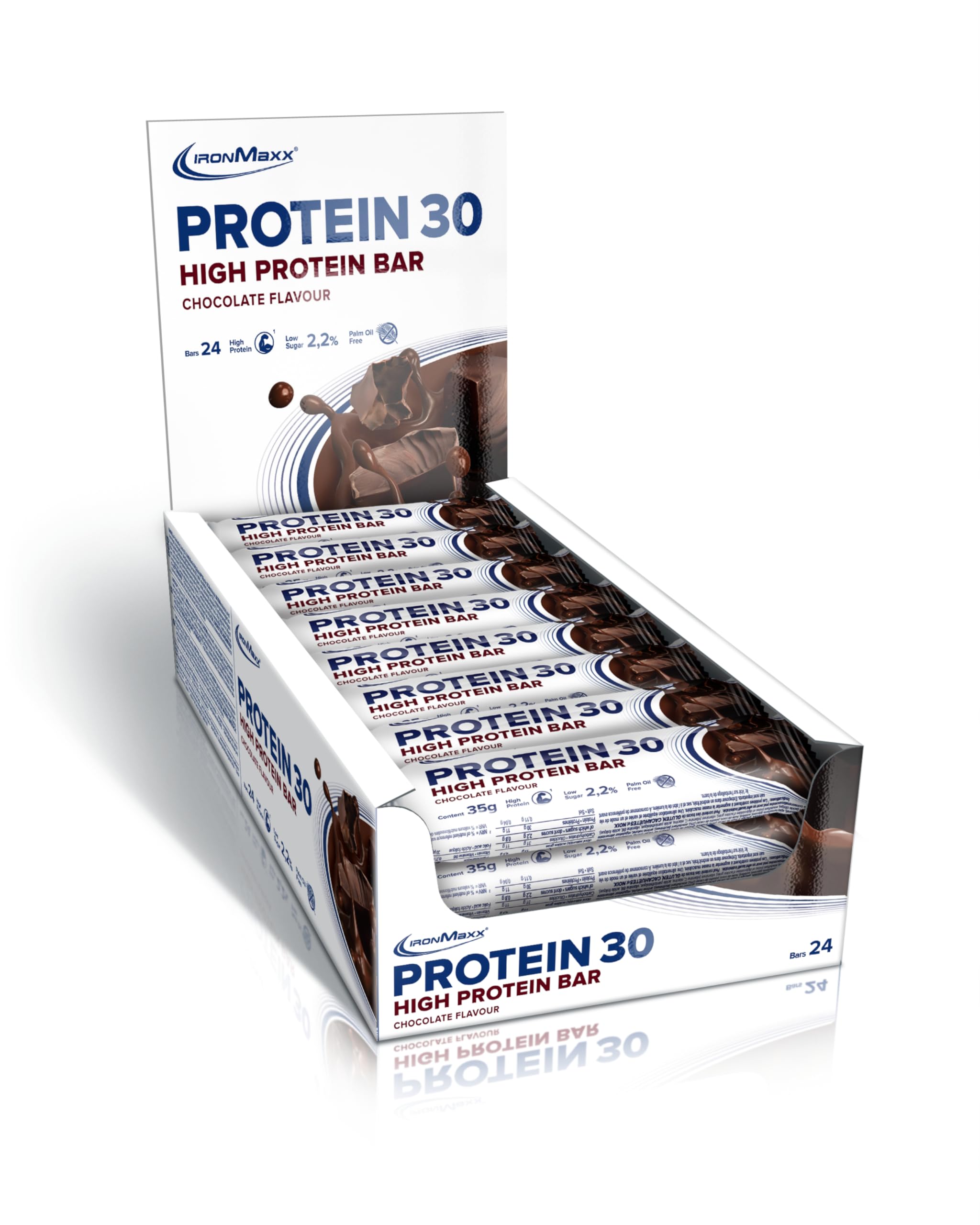 IronMaxx Protein 30 Eiweißriegel – Schokolade - 24x35g | High Protein Bar 30% Eiweiß, Low Carb & zuckerreduziert | Vitaminreicher Fitness Snack für Muskelaufbau & Diät