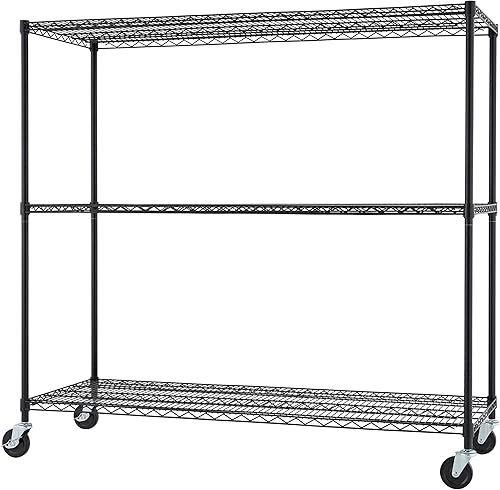 TRINITY Basics Estantería de alambre ajustable de 3 niveles con ruedas para organización de cocina, almacenamiento de garaje, lavandería,