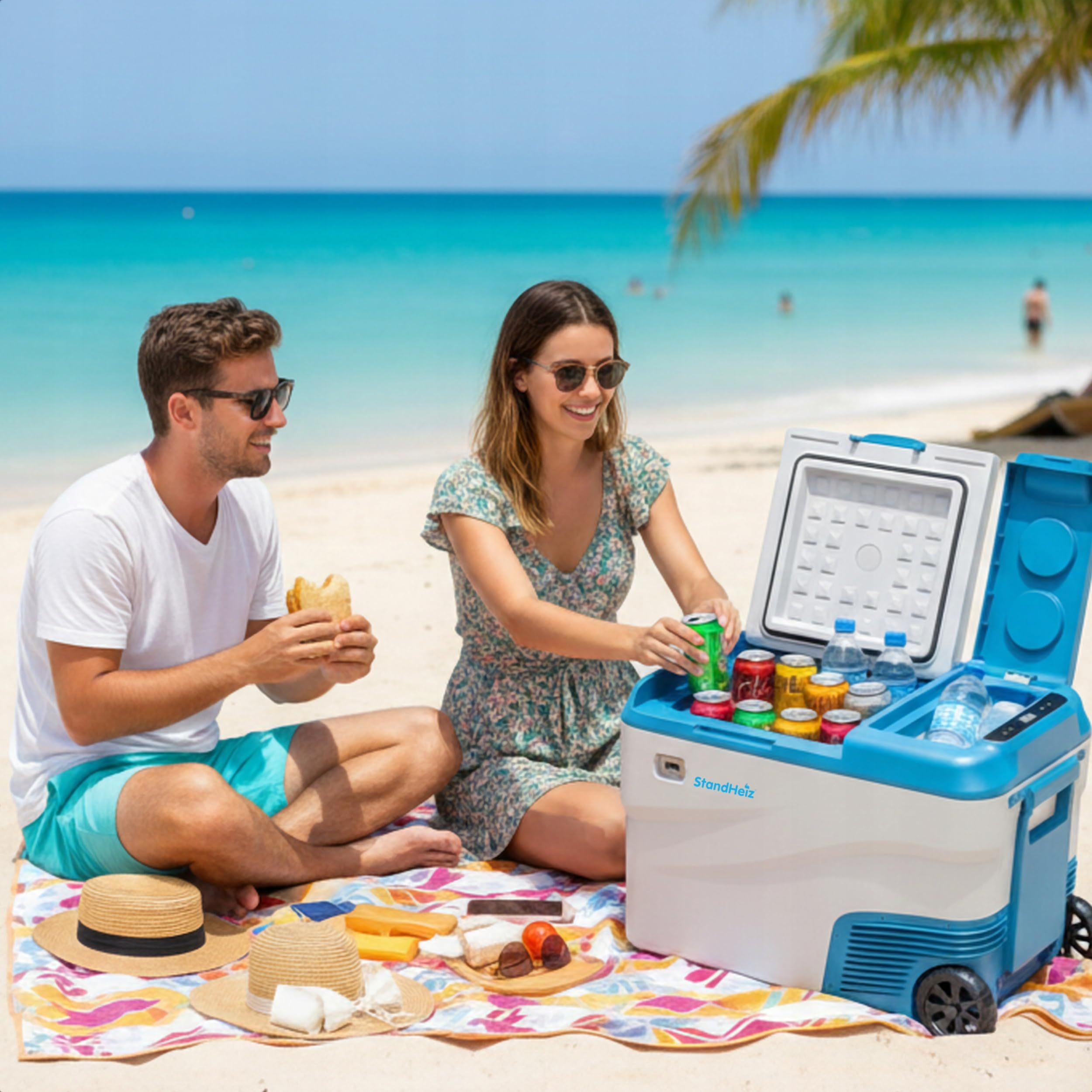 Kompressor Kühlbox 35L Camping Kompressor Kühlschrank 12V zwei Kammern Ideale Lösung für Wohnwagen und Personenkraftwagen, Wohnmobile, PKW LKW mit Gefrierschrank bis -20°C, angetrieben 12V, 24V, 230V