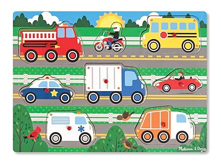 Melissa & Doug Vehicles Peg Puzzle, Multi Color