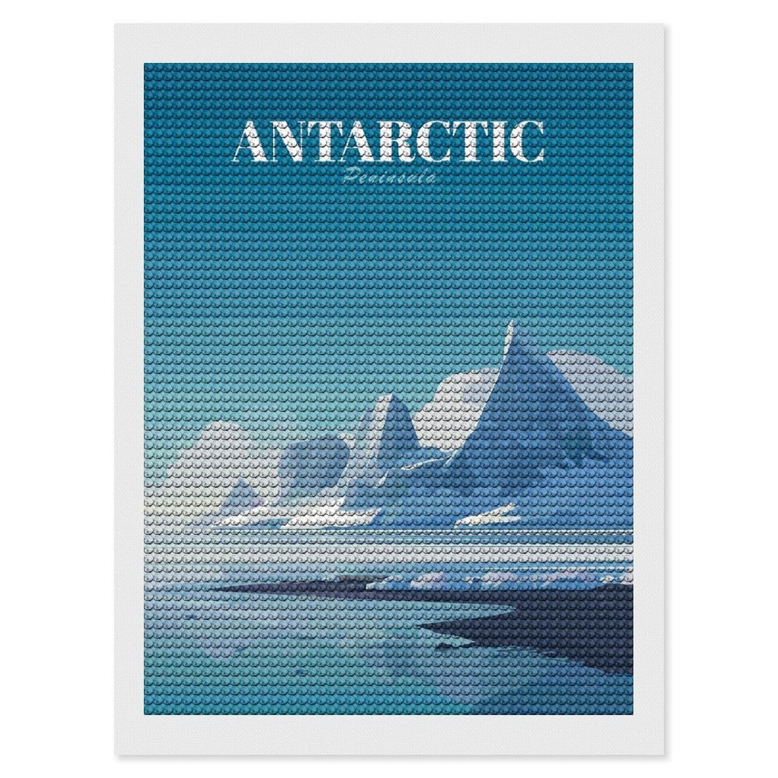 Junmoney Antarctic Peninsula Landscape Illustration DIY Diamond Art Canvas Kit 12"x16", Simple to Start, Fun Craft Experience, Modern Decor, Gift Idea, Adhesive Canvas