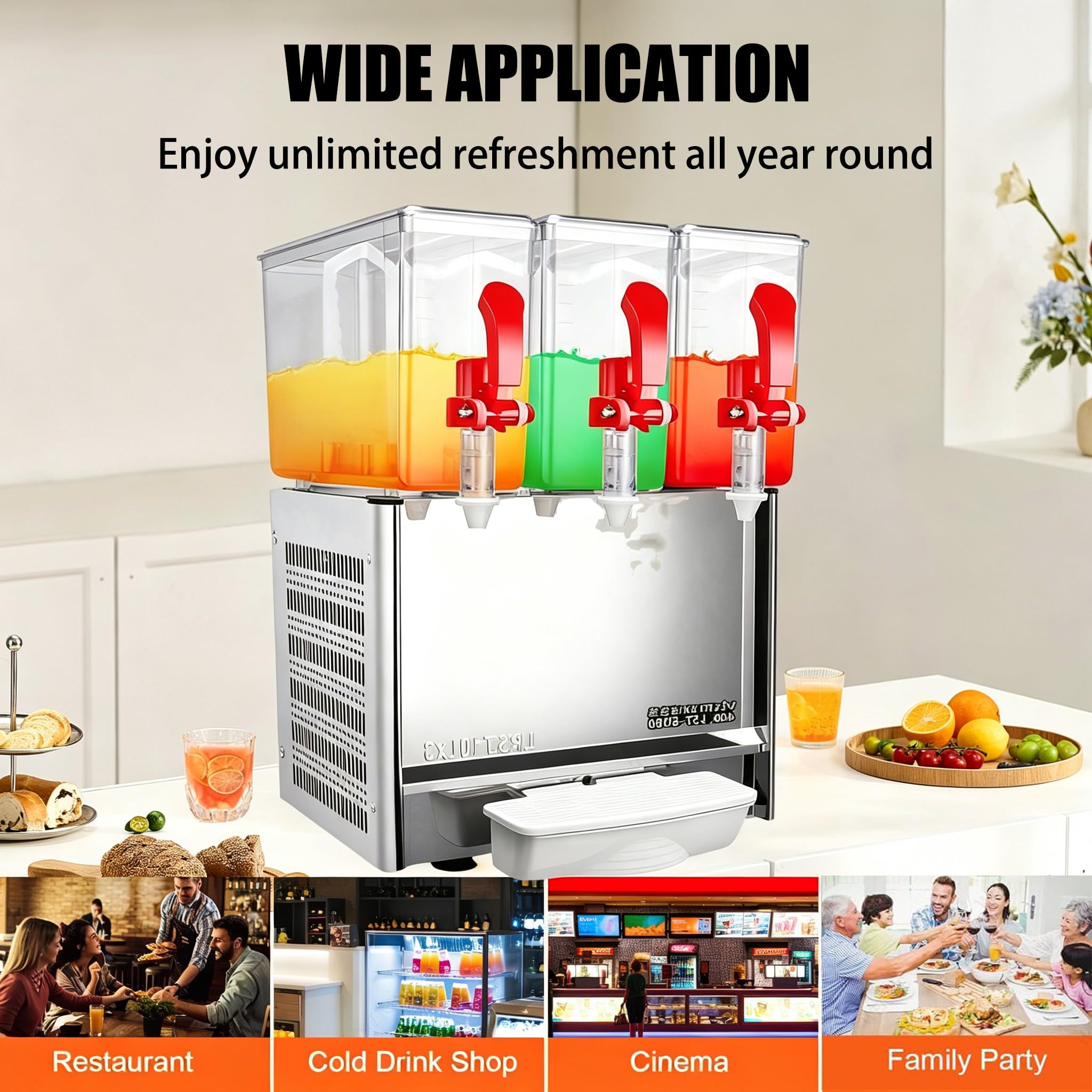 Máquina de Autoservicio de Bebidas Frías, Dispensador de Bebidas Comercial de 10L-40L, Equipamiento para Buffet y Hostelería de Acero Inoxidable, Máquina de Profesional con Sistema de Agitación