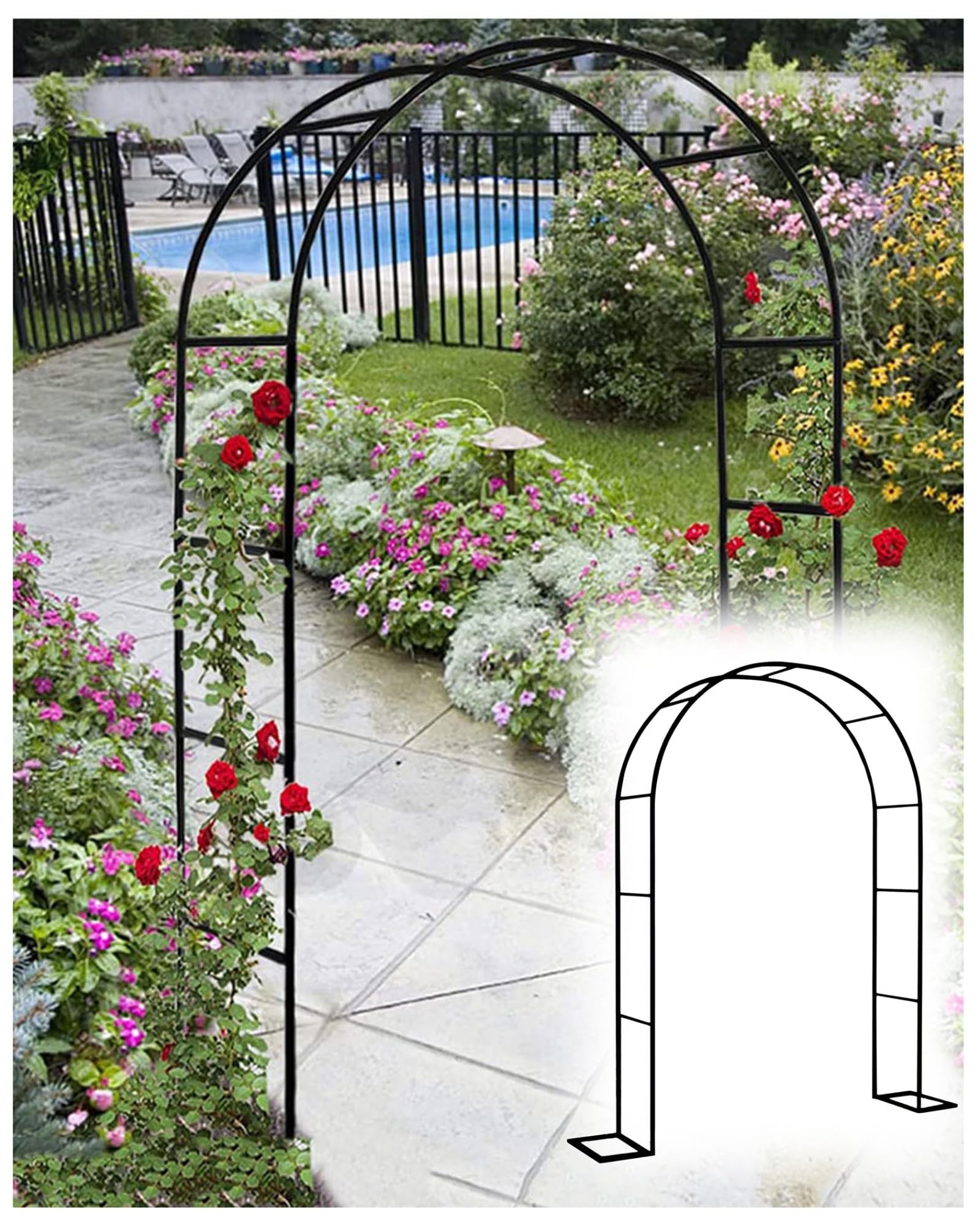 Metalowa kratka ogrodowa do roślin pnących 1,8 m x 2 m czarna łuk zewnętrzny/wewnętrzny DIY wsparcie dla roślin