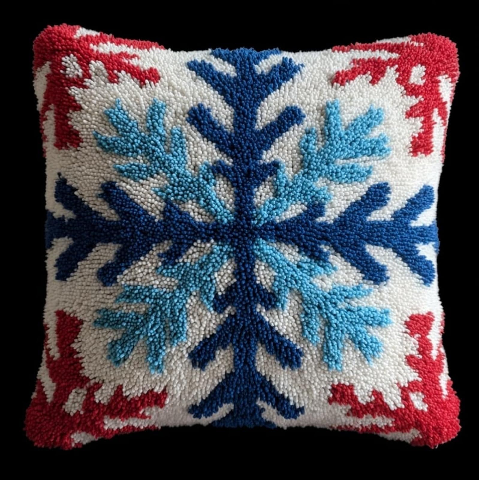 WallustrioaW Latch Hook Cushion kit 43x43cm,Christmas Snowflakes