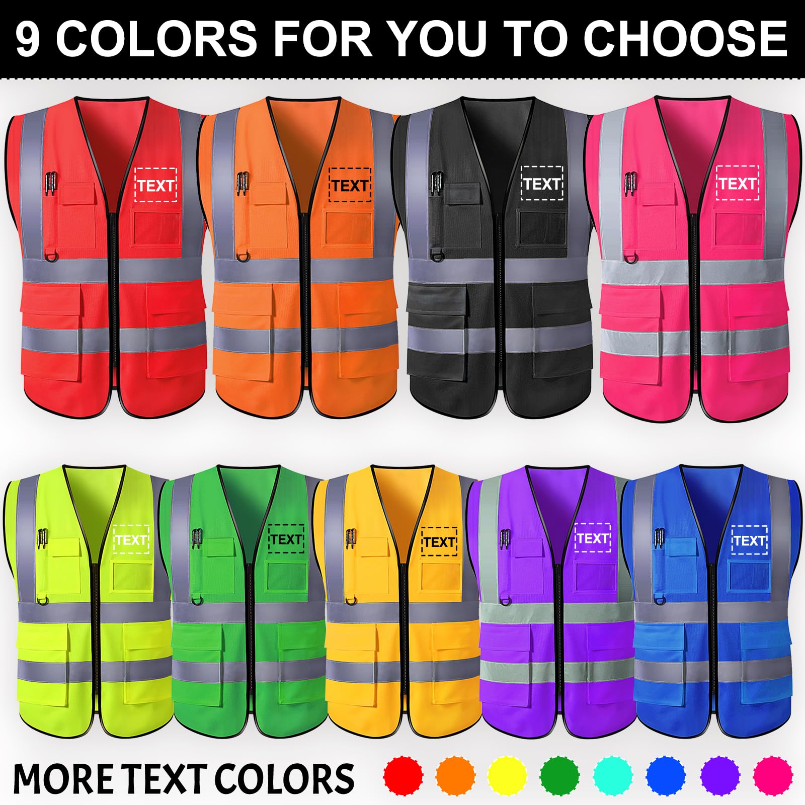 Gilet di sicurezza personalizzato ad alta visibilità, gilet riflettenti con tasche, cerniera, logo personalizzabile, classe 2, per uomo e donna, abbigliamento da lavoro per edilizia
