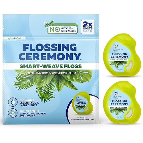 FlossingCeremony | Expanding Woven Dental Floss | Smart-Weave Floss | Vegan | Natural | Non-Toxic & PFAS Free | Eucalyptus & Manuka | Hilo Dental para Dientes | 55 Yards x 2 Units