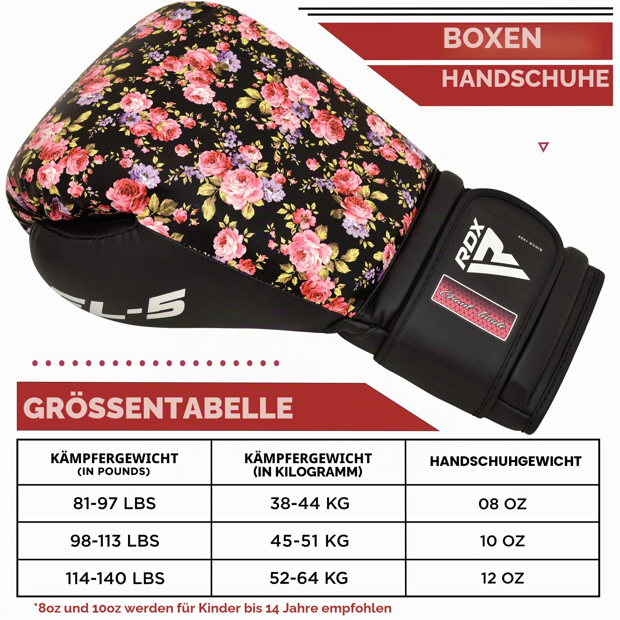RDX Damen Boxhandschuhe, Muay Thai Kickboxen Sparring, Maya Hide Leder Boxing Gloves, Boxsack Punchinghandschuhe, Kickboxhandschuhe MMA Kampfsport Training 8 10 12 oz