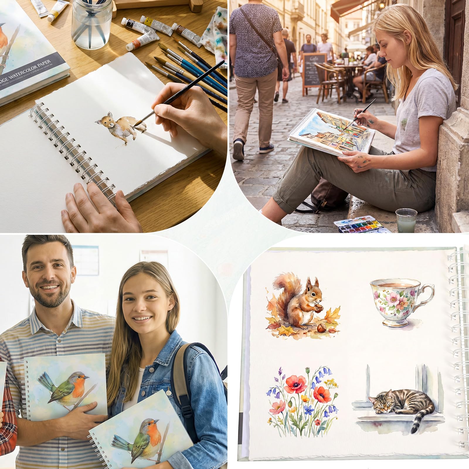 ForraFun Lot de 2 journaux aquarelles détachables – 20,3 x 20,3 cm, papier pressé à froid 350 g/m², bords à carreaux faits à la main, 44 feuilles au total, idéal pour l'aquarelle, la gouache, les