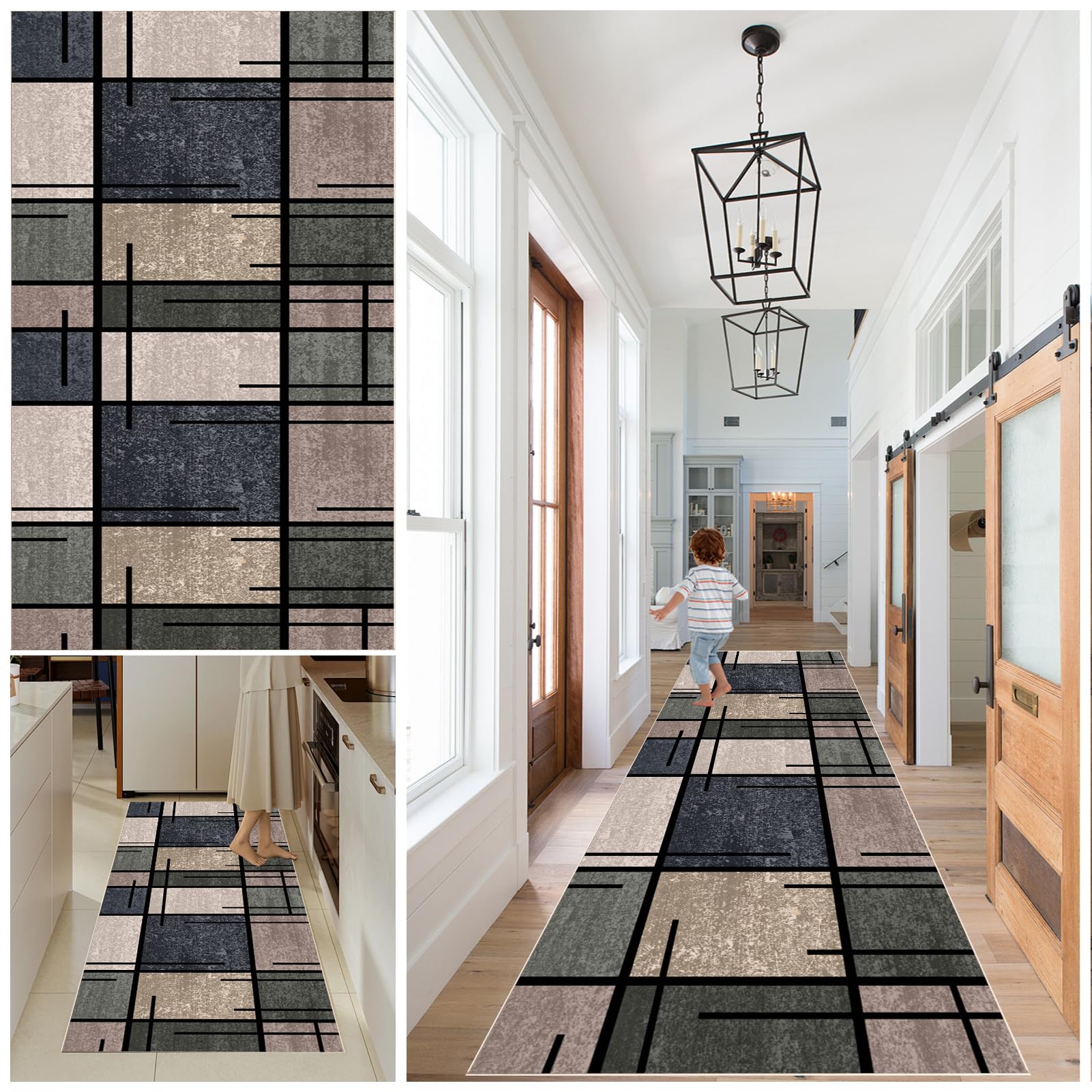 Qemgrste Hallway Runner Rug Non-Slip Backing Kitchen Rugs Washable Heavy Duty Runner Rug for Entryway Floor Carpet Runner Hallway Hall Runner Narrow Rugs for Living Room Hallways Bedroom 70 x 100 cm