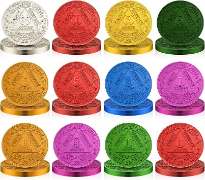 Siifert 36 Pcs Recovery AA Chips Bulk Sobriety Coins Monthly AA Medallions for Aluminum Tokens Include 1 2 3 4 5 6 7 8 9 10 11 Month 24 Hour Commemorative Lot Colored