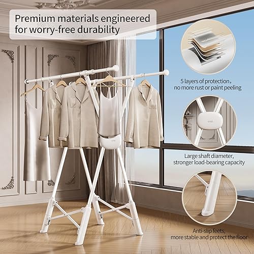 Miniatura 5 de BIREN Tendedero de Secado de Ropa Resistente Percheros de Ropa Tendedero de Lavandería Extensible Dos Modos de Secado Percheros para Secar Ropa,