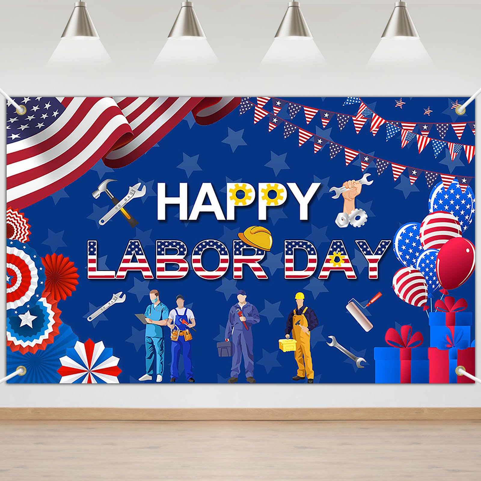 Avezano Happy Labor Day Banner Remember and Honor Laborer Backdrop American Flag Patriotic Celebration Labor Day Party Decoration Supplies for Home
