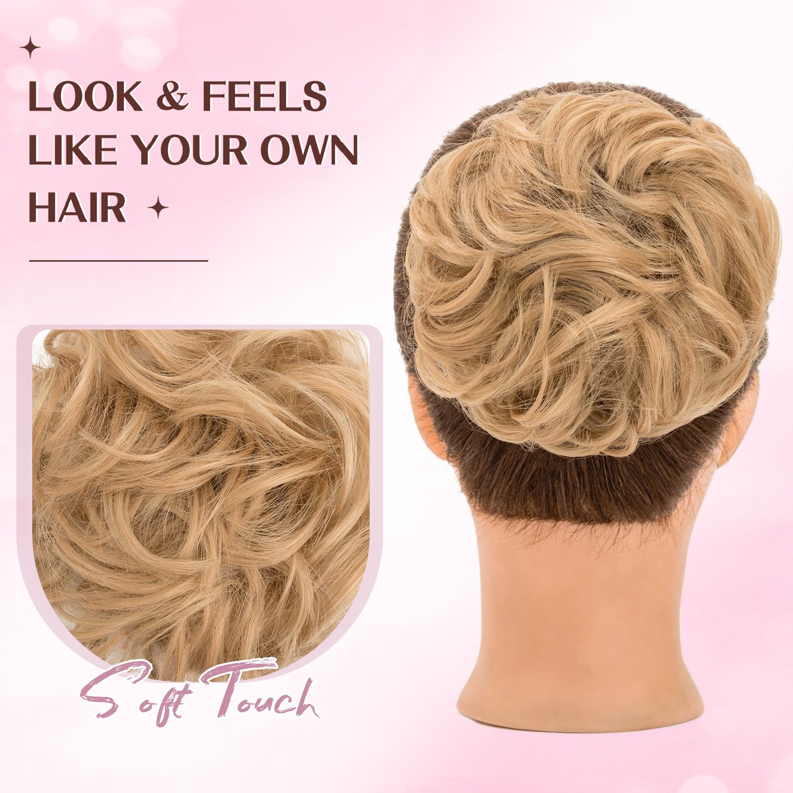 S-noilite Messy Bun Hair Piece, Curly Wavy Hair Bun Extensions, 30g - Golden Blonde, 30 G - Image 4