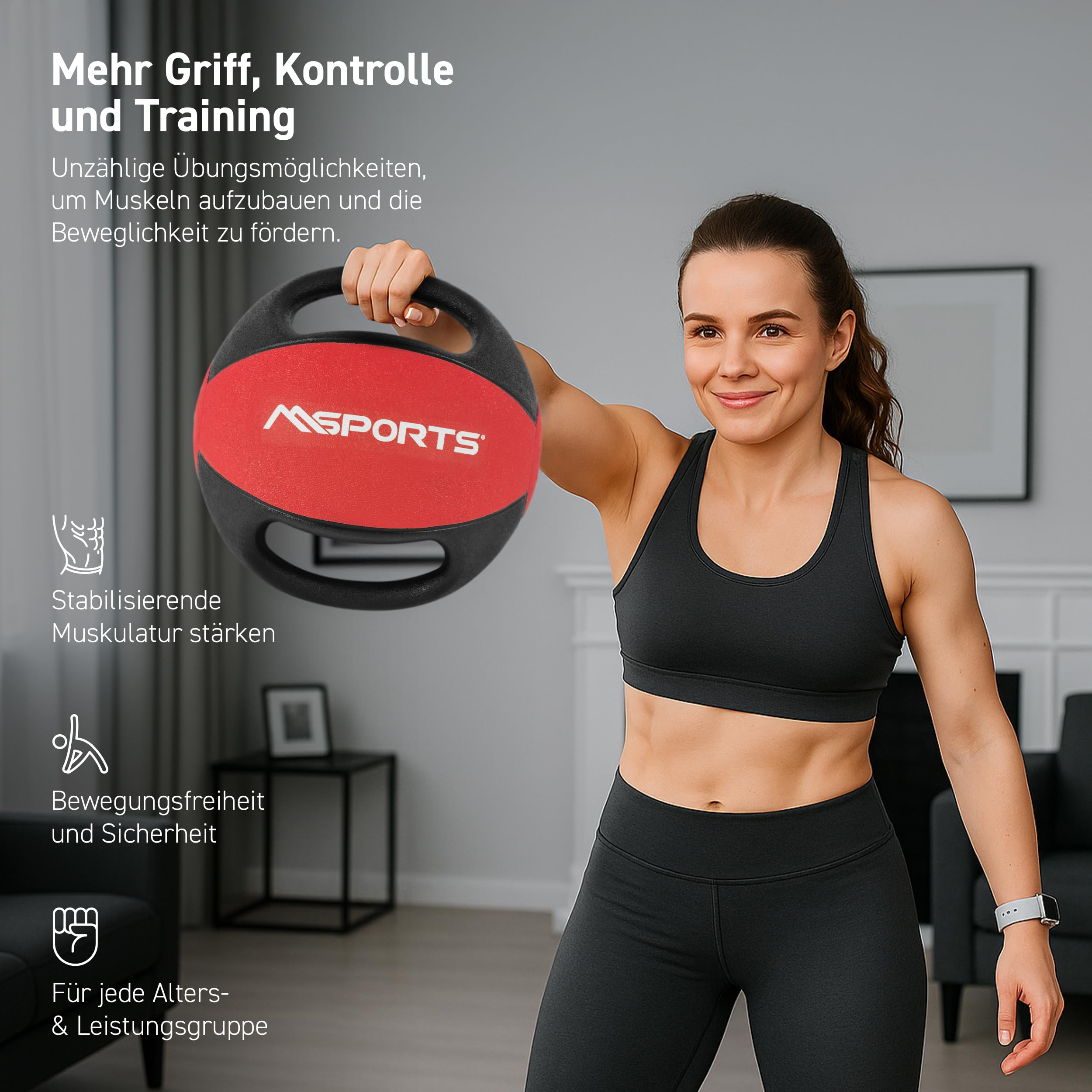 MSPORTS Medizinball Premium mit Griffe 1 – 10 kg – Professionelle Studio-Qualität Gymnastikbälle