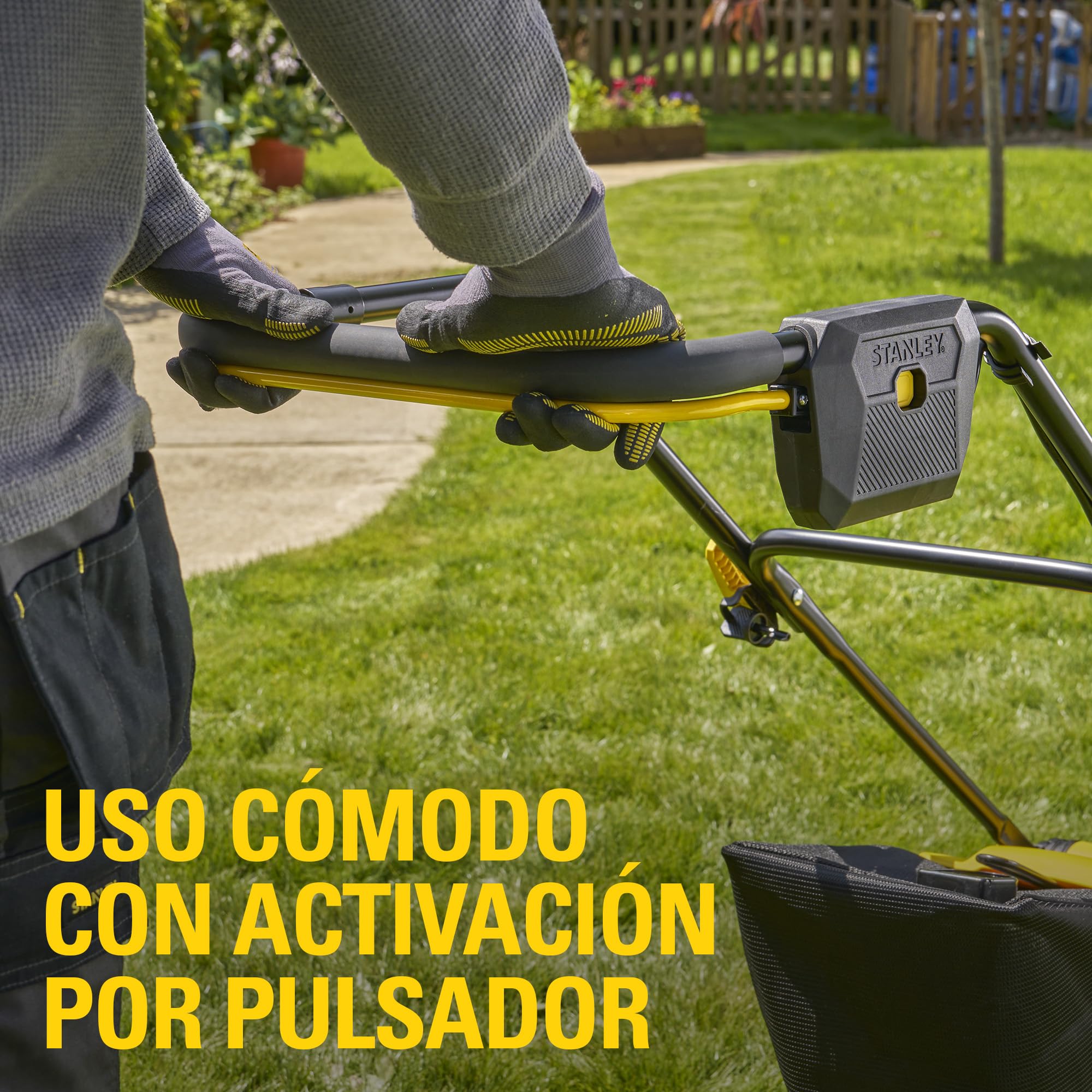 STANLEY V20 Cortacésped sin escobillas de 34 cm, incluye batería de iones de litio de 4 Ah y cargador de 2 A, 18 V, SCMWP3401M1-QW