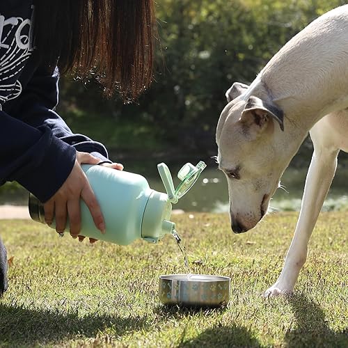 Miniatura 9 de GiNT Botella de agua aislada de acero inoxidable para perros y seres humanos de 37 onzas  Dispensador de viaje a prueba de fugas con cuenco