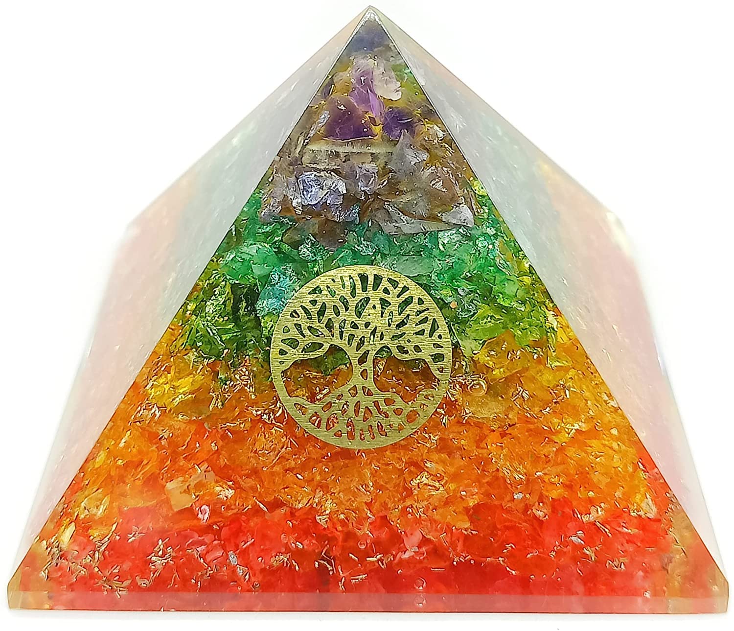 Sanjari Seven Chakra Beautiful Healing Crystal Orgone Pyramid for Energy, Reiki, Healing, Meditation, Crystal Gemstone, Standard Size with Seven Color (1 PCS)
