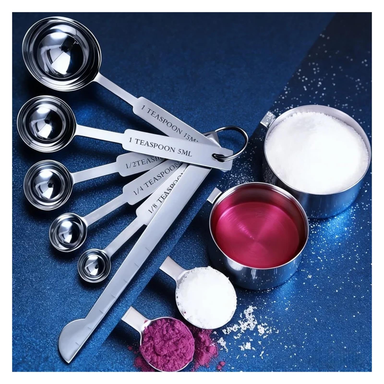 Juego apilable de cucharas medidoras de acero inox para hornear | Escala clara; cucharas profundas y alargadas para café y especias(10PCS Set)