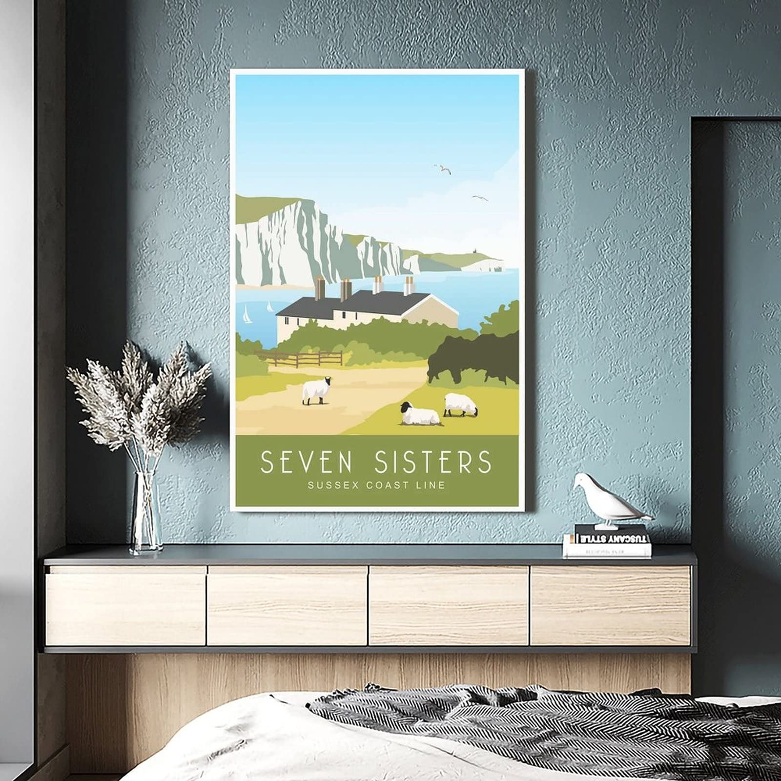 Cartel decorativo de viaje de los acantilados de la costa de Sussex de la vendimia carteles de viaje de la lona del dormitorio moderno del arte del cartel de la pintura de la pintura