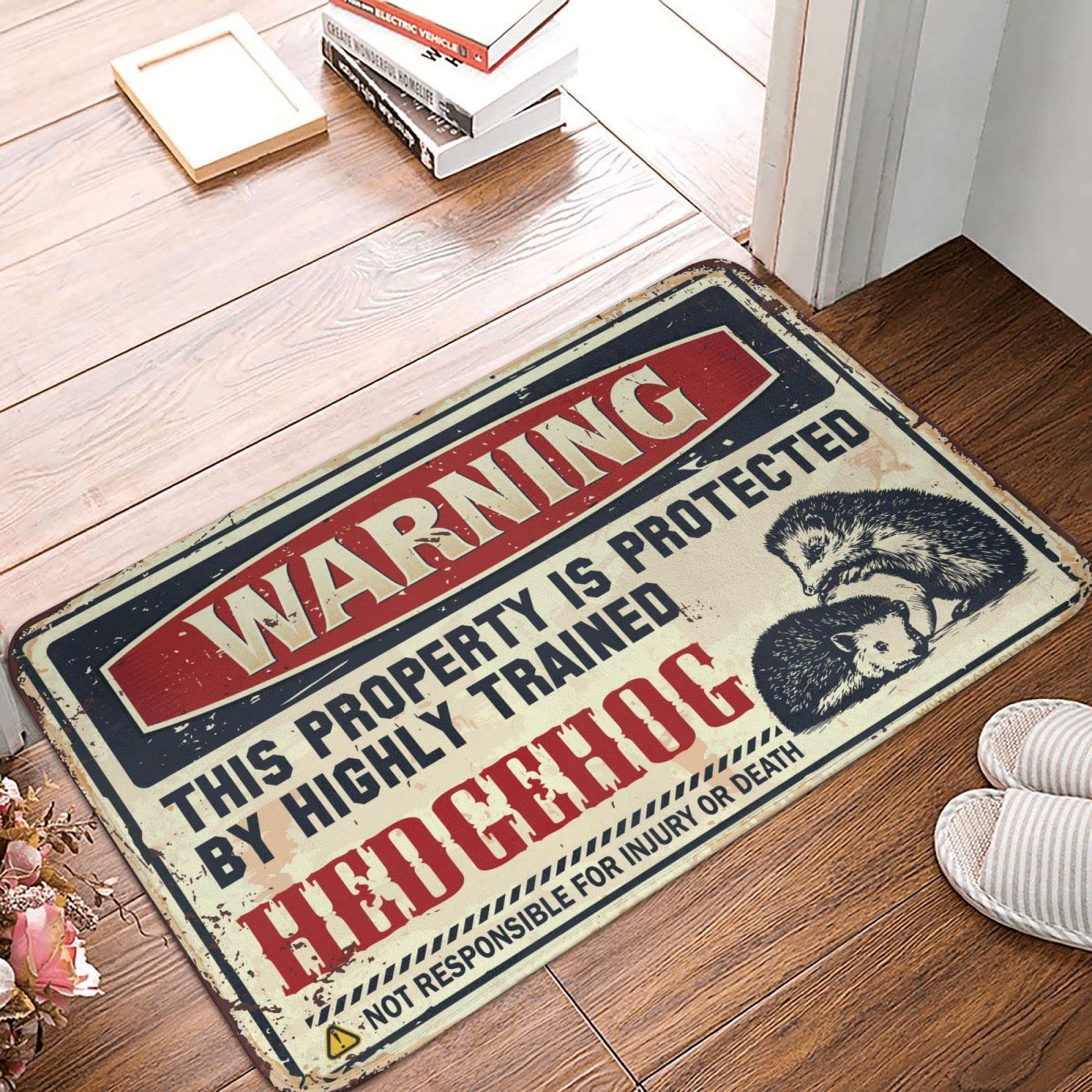 Tapis décoration de porche et chambre motif hérisson format 65 x 90 cm