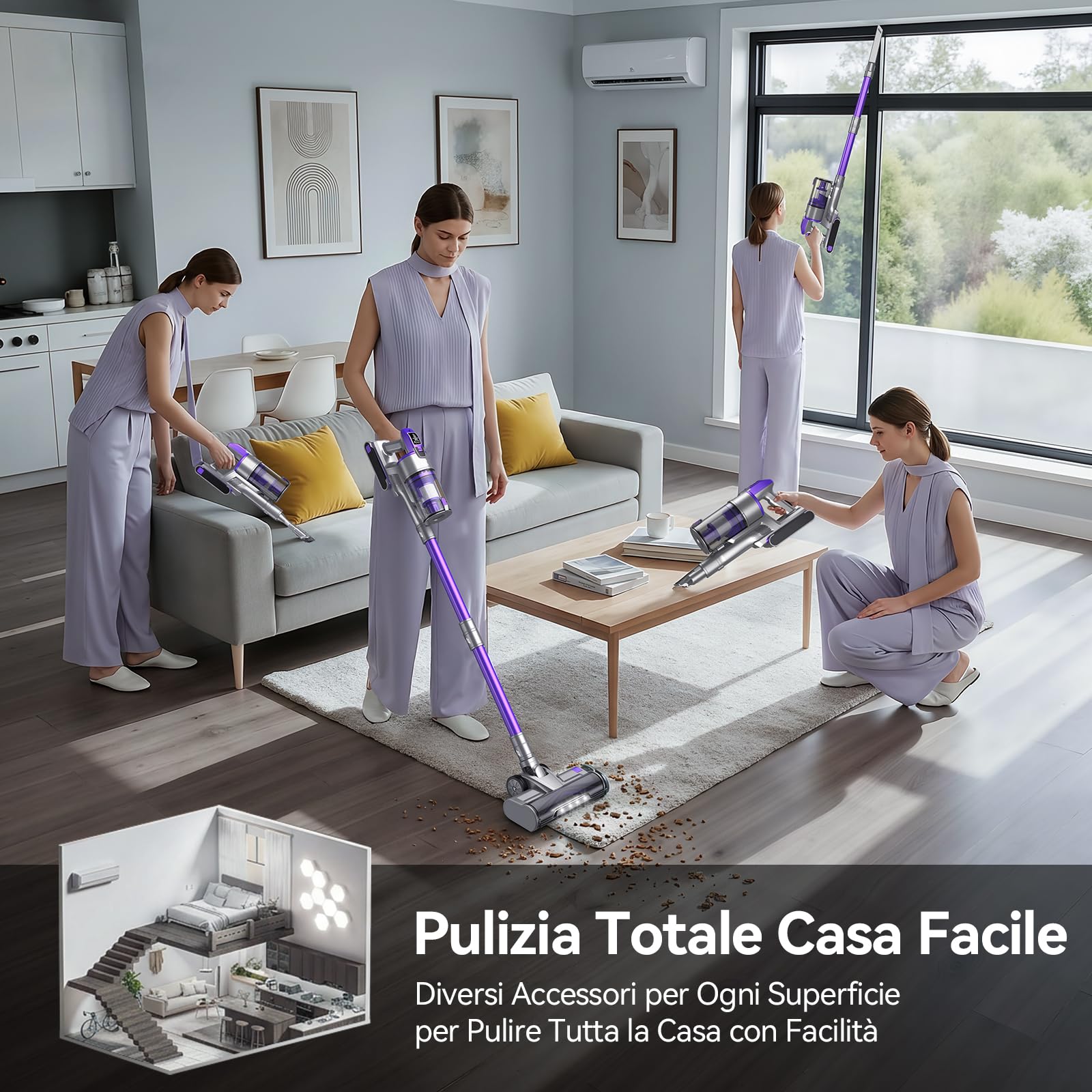 Redkey X18 Aspirapolvere Senza Fili 60Kpa/650W/80Min, 8-in-1 Scopa Eletrica Verticale Antiarovialio con Display LED, Automatica Intelligente Della Potenza di Aspirazione, per Animali/Pavimenti/Tappeti