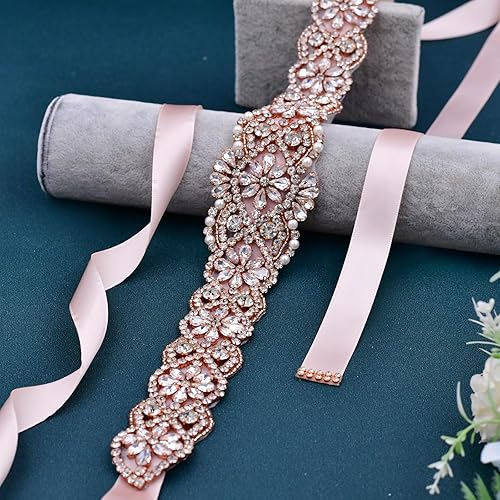 Miniatura 10 de Azaleas Cinturón de boda fino de cristal para mujer cinturón de novia para boda dama de honor accesorios de vestido de niña de flores 16 pulgadas