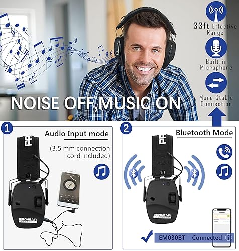 Miniatura 5 de PROHEAR 016 y 030 Pasivo y electrónico con Bluetooth Disparo Orejeras de seguridad de protección auditiva, protector auditivo delgado con perfil bajo