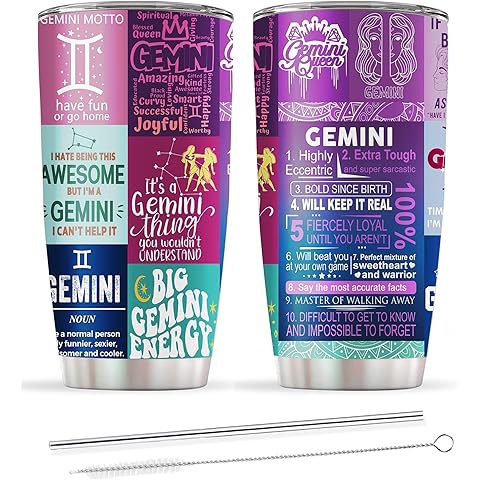 Gemini Gifts for Women - Zodiac Birthday Tumbler, Astrology Gothic Witchy Cup, Constellation Insulated Coffee Mug With Lid 20 OZ