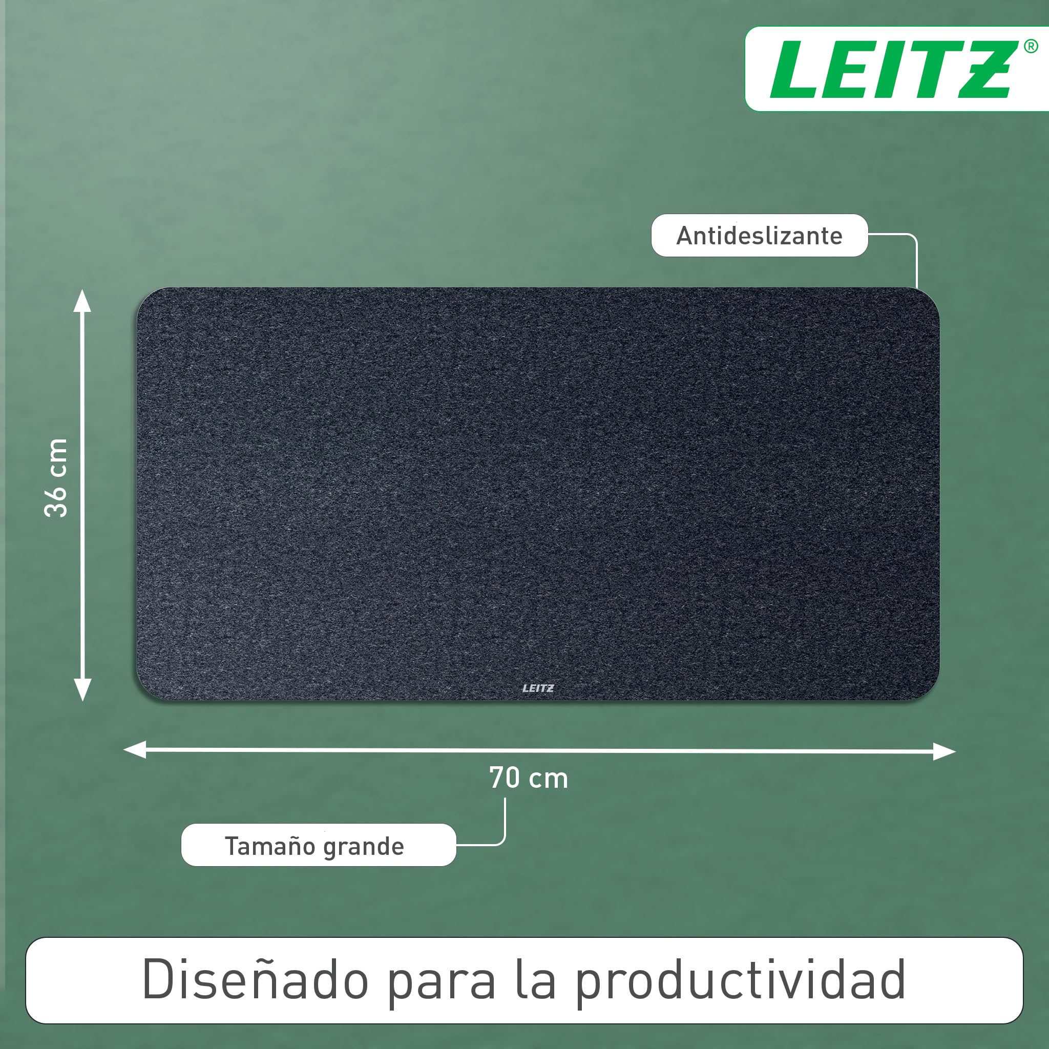 Leitz Alfombrilla de Fieltro Grande para Escritorio - Protector de Fieltro para Escritorio, Antideslizante, Superficie Suave para Teclado y Ratón, Cubre Escritorio de Oficina y Casa (70x36cm, Gris)
