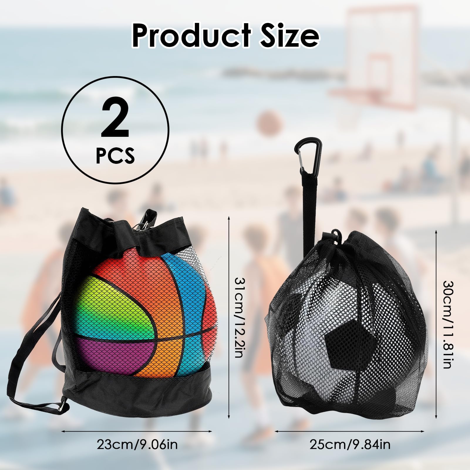Anrbb 2er-Set Balltaschen – Netzbeutel & Rucksack, Oxford-Netz, PU-Boden, Faltbar – Für Fußball, Basketball, Volleyball