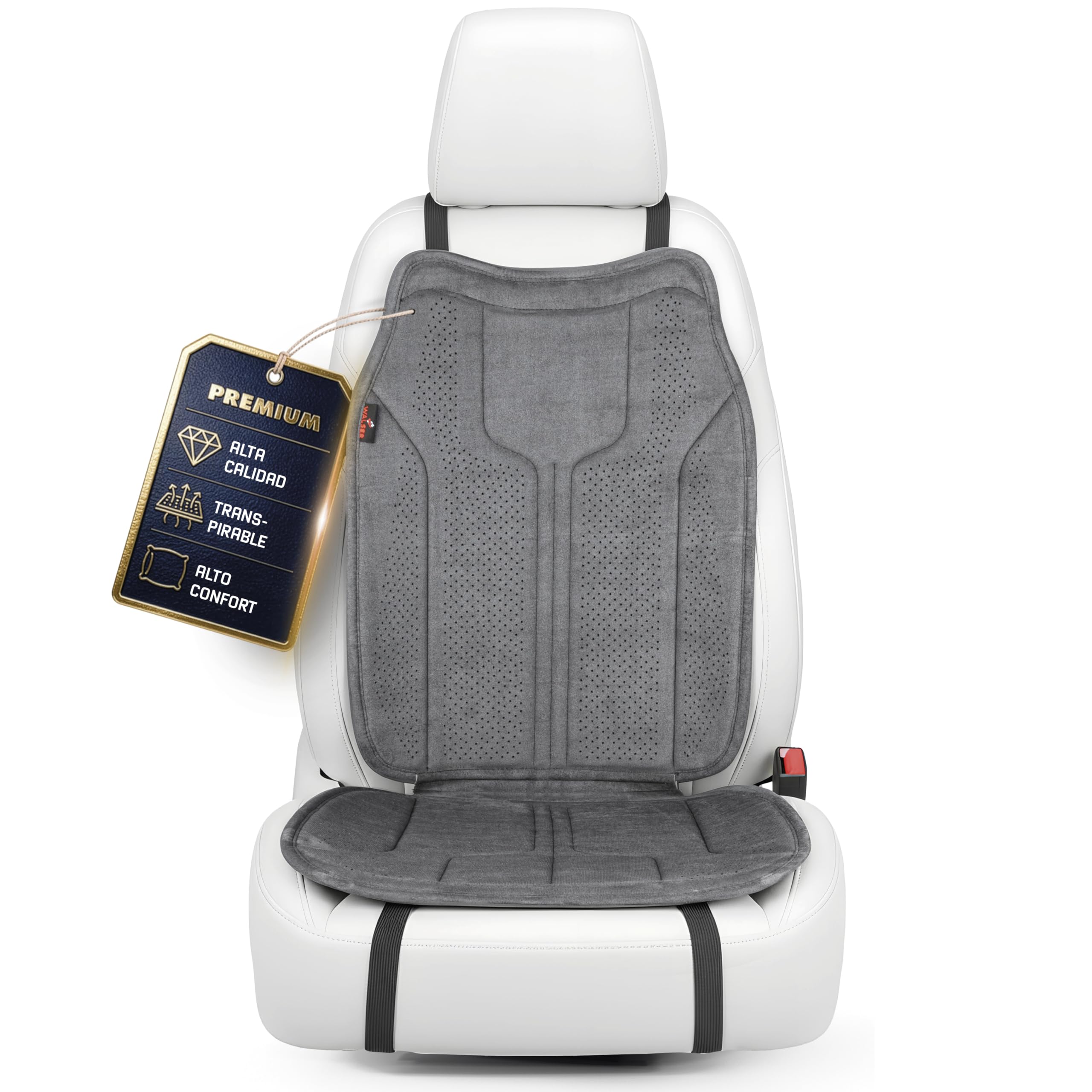 Walser Cojin Premium Coche Nubo, 1 Protector Antracita, Funda Delantera Aspecto Alcantara, Proteccion para Posicion Delantera