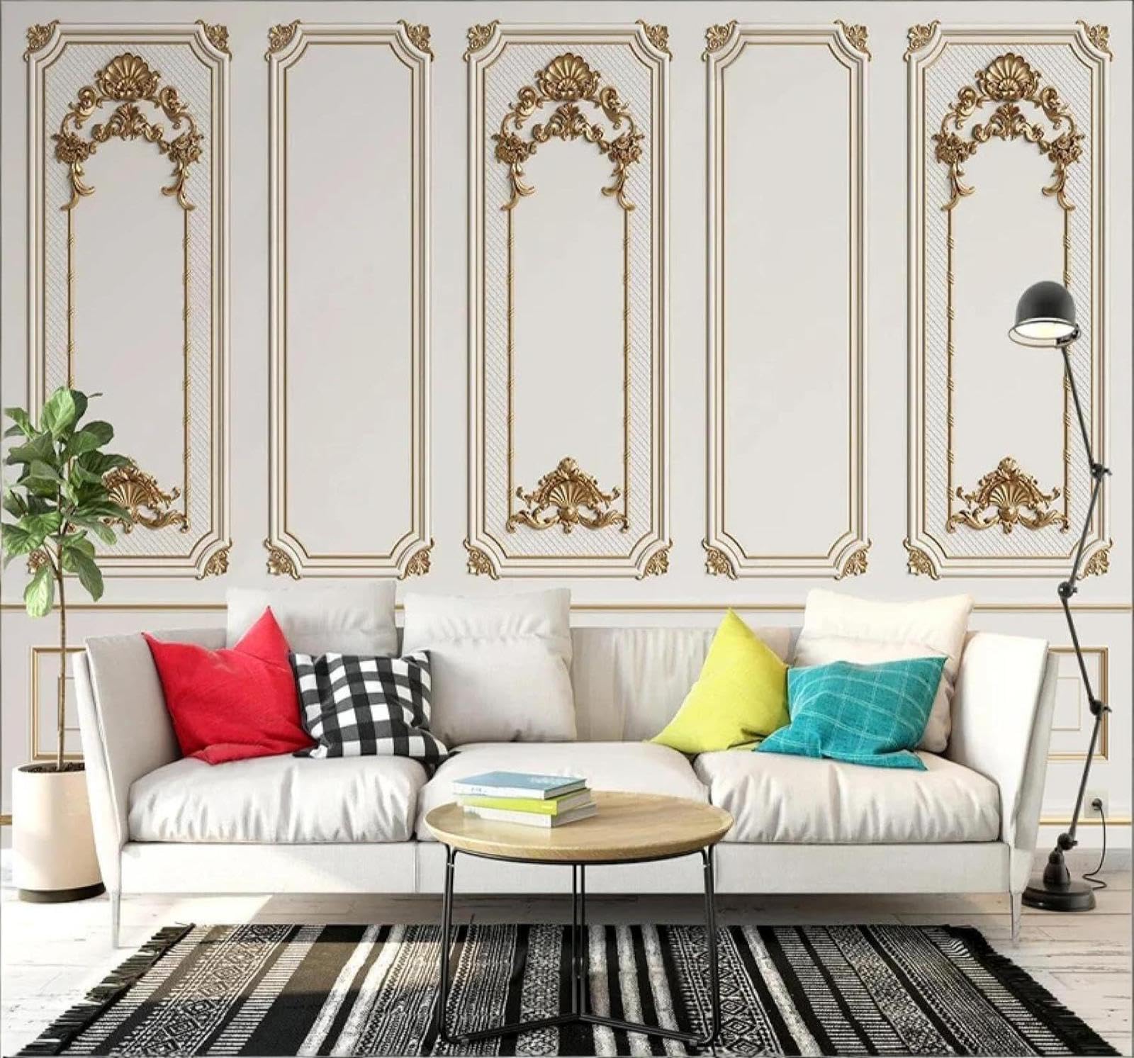 Tzxztt Creative Plaster Relief Carving Pattern Modern 3D Wallpaper Premium Textured Silk Neutral Tones Material Ideal for Living Room Bedroom-250cm×170cm