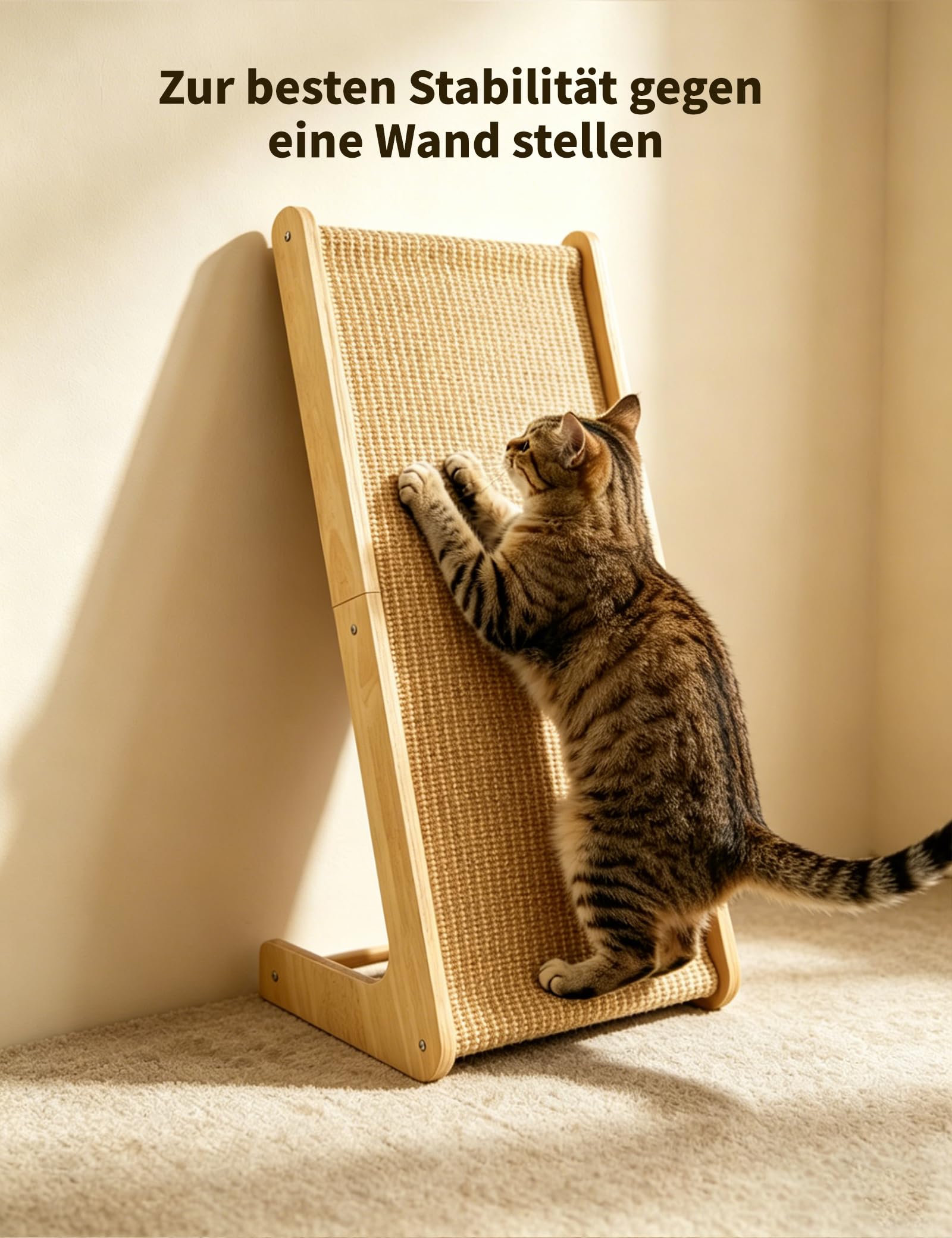 Kratzbrett Katzen, Large 69cm H, Sisal Kratzbrett Katze, Massives Holz & Natürliches Sisal Katzen kratzmatte, Katzen kratzmöbel für Wohnzimmer/Schlafenzimmer, Schützt Möbel vor Katzenkratzen