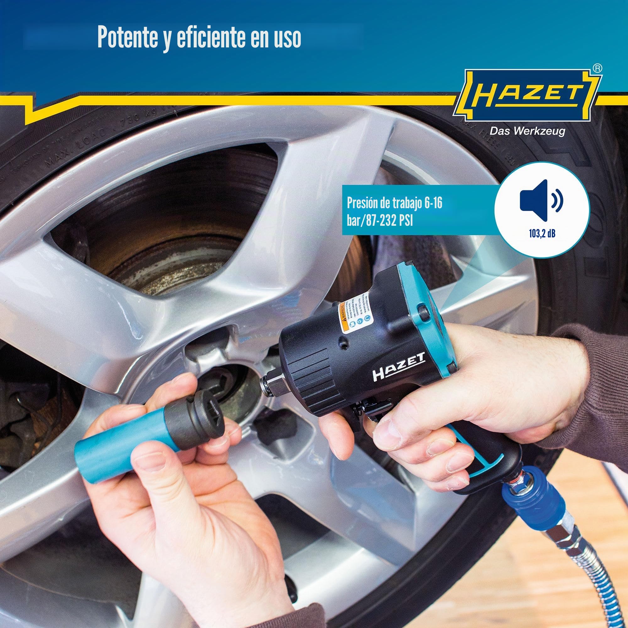 Llave de impacto neumática HAZET 9012M-1 I Extra corta - sólo 80 mm, Max. par de apriete: 1200 Nm, cuadrado 12,5 mm (1/2 pulgada) diseño compacto para trabajar en espacios reducidos