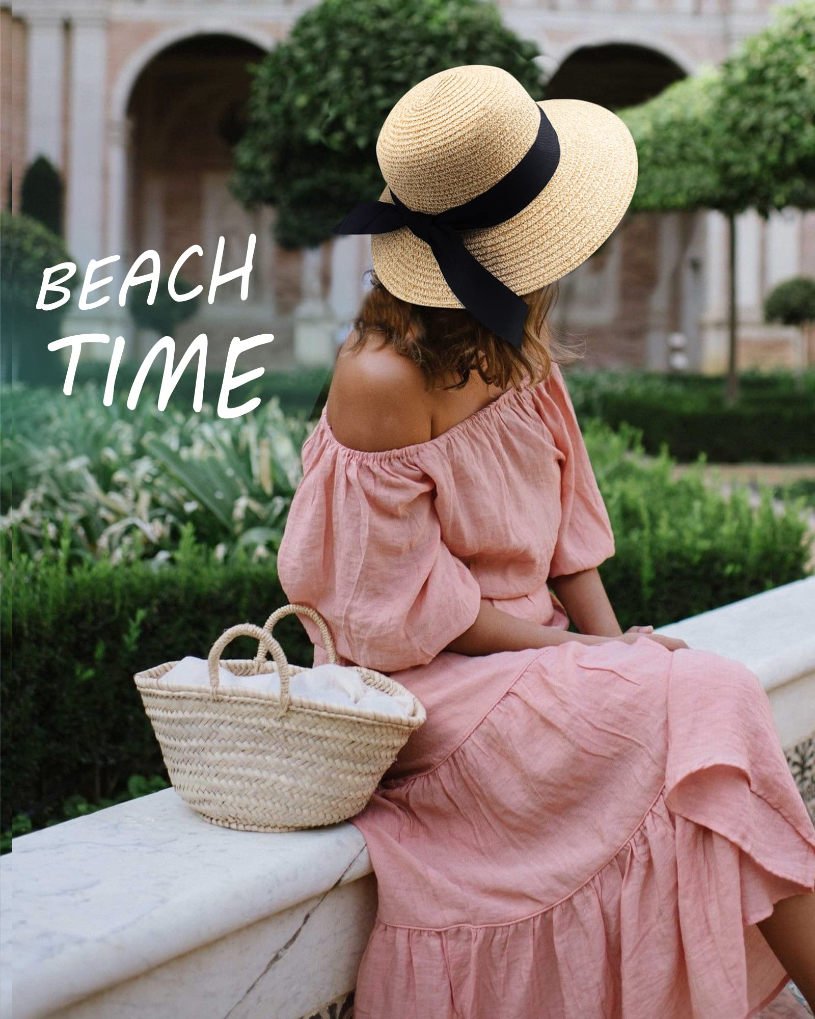 FURTALK Womens Beach Sun Straw Hat UV UPF 80+ Travel Foldable Brim Summer UV Hat